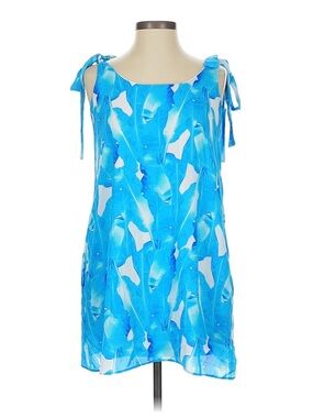 Aura Blue and White Tie-Shoulder Mini Dress